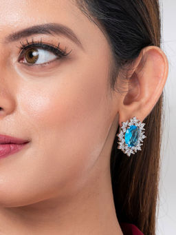 Putstyle - Aqua Oval Crystal American Diamond Stud Earring