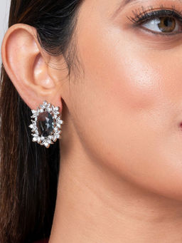 Putstyle - Black Oval Crystal American Diamond Stud Earring