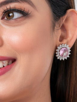 Putstyle - Pink Crystal American Diamond Stud Earring