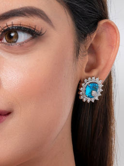 Putstyle - Blue Crystal American Diamond Stud Earring