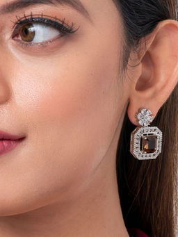 Putstyle - Eternal Champagne Gold Drop Cz American Diamond Earrings- Brown