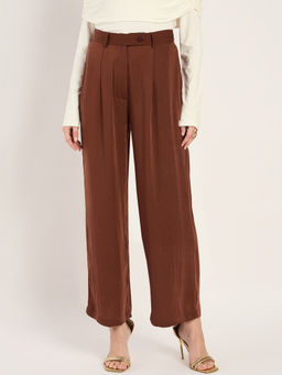 Femmella - Coffee Brown Satin Straight Pant