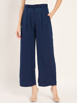 Femmella - Navy Blue Satin Straight Pant