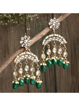 Karatcart - Green Tumble Kundan Dangler Earrings for Women