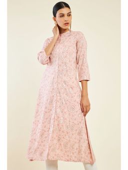 Soch - Women Peach Rayon Printed Kurta