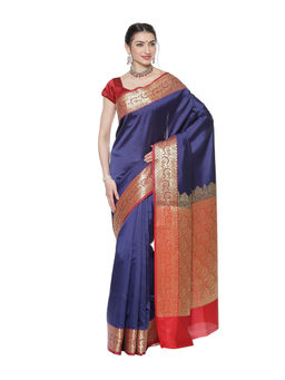 Banarasi Silk Works - Blue Valkalam Katan Silk Anchal Saree with Unstitched Blouse