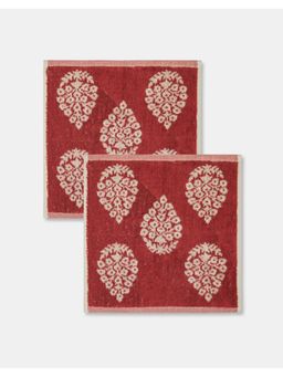Fabindia - Red Big Buta Woven Cotton Face Towel pack of 2 (S)