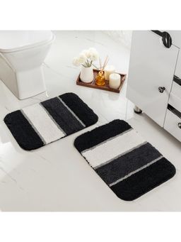 Saral Home - TRIS Soft Thick Microfiber Anti-Skid Bath Mats Pack of 2 Stripe - Black