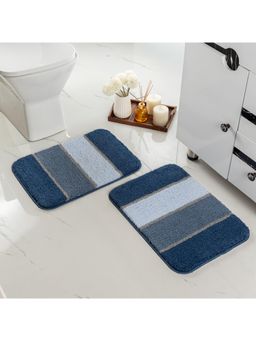 Saral Home - TRIS Soft Thick Microfiber Anti-Skid Bath Mats Pack of 2 Stripe - Blue