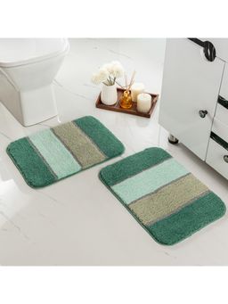 Saral Home - TRIS Soft Thick Microfiber Anti-Skid Bath Mats Pack of 2 Stripe - Green
