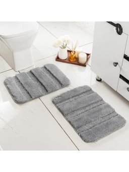 Saral Home - Gia Stripe Soft Microfiber Fluffy Soft Bath Mats Pack of 2 Stripe - Grey