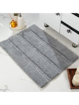 Saral Home - Gia Stripe Microfiber Non Slip Thick Fluffy Bath Mats Stripe - Grey