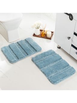 Saral Home - Gia Stripe Soft Microfiber Fluffy Soft Bath Mats Pack of 2 Stripe - Blue