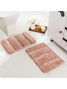 Saral Home - Gia Stripe Soft Microfiber Fluffy Soft Bath Mats Pack of 2 Stripe - Pink