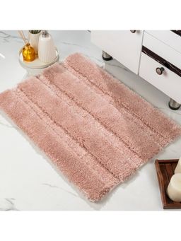 Saral Home - Gia Stripe Microfiber Non Slip Thick Fluffy Bath Mats Stripe - Pink