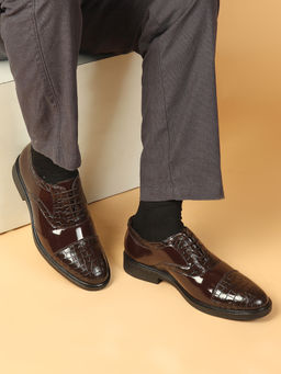 Carlton London - Men's Textured Brown Formal Oxfords