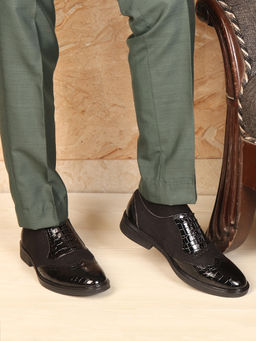 Carlton London - Men's Textured Brown Formal Oxfords