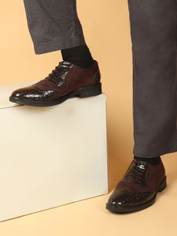 Carlton London - Men's Textured Brown Formal Oxfords