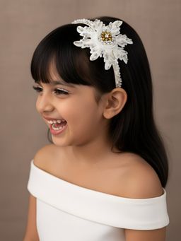 Choko - White Floral Beaded Hairband for Girls