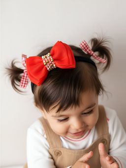 Choko - Adjustable Bow Hair Band with Pearls & Crystals - Red