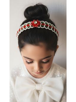 Choko - Christmas Girls Beaded Hairband, Holiday Kids Hair Accessory for Girls, Santa Red & Green (4-7 Years)