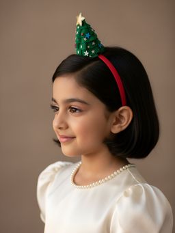 Choko - Christmas Girls Hair Band, Xmas Tree with Golden Stars, Holiday Kids Hair Accessory - Green (4-7 Years)