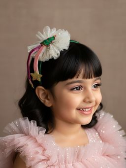 Choko - Christmas Girls Hairband with Glitter and Tree Detail, Xmas Kids Accessory - White, Green (4-7 Years)