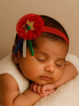 Choko - Christmas Baby Girls Headband, Bow with Glitter Star, Festive Holiday Hair Accessory - Red (12-36 Months)