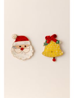 Choko - Christmas Sequin Hair Clip Set with Santa & Bell Designs for Girls, Kids, 2 Pcs - Multicolor