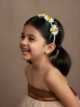 Choko - Daisy Floral Hairband for Girls - White with Green Leaves