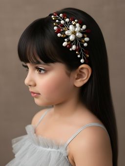 Choko - Crystal Floral Hairband for Girls – Red & Gold Festive & Wedding Hairband