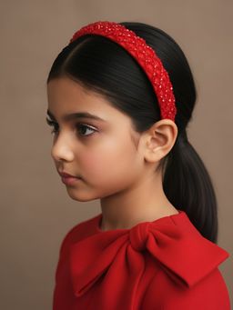 Choko - Girls Red Crystal Beaded Hairband – Party, Festive & Wedding Wear