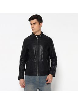 MaheTri - Stylish Men's Black Bomber Leather Jacket