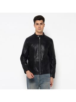 MaheTri - Men's Timeless Plain Black Leather Jacket