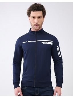 Rock.it - Men Navy Blue Regular Fit High Neck Full Sleeve Printed Sweatshirt