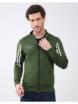 Rock.it - Men Olive Regular Fit High Neck Full Sleeve Printed Sweatshirt