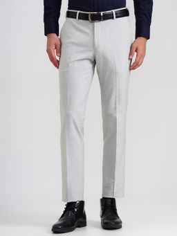 JadeBlue - Grey Slim Fit Checked Formal Pant