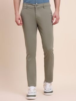 Greenfibre - Men Olive Cotton Lycra Super Slim Pant