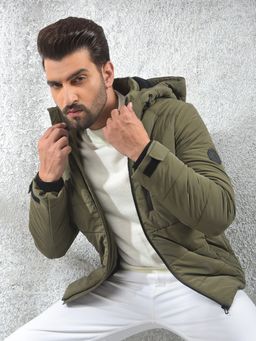 CRIMSOUNE CLUB - Men's Olive Hooded Neck Puffer Jacket