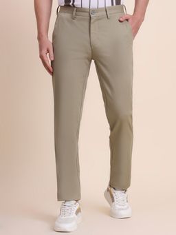 JadeBlue - Men Beige Cotton Lycra Slim Pant
