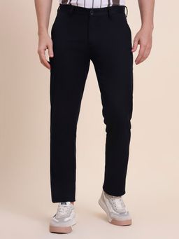 JadeBlue - Men Navy Blue Cotton Lycra Slim Pant