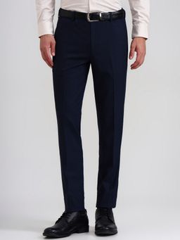JadeBlue - Slim Fit Navy Blue Checkered Formal Pant
