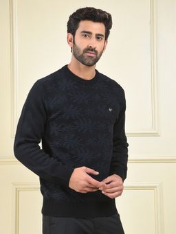 CRIMSOUNE CLUB - Men's Black Crew Neck Jacquard Sweater