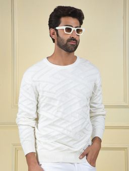 CRIMSOUNE CLUB - Men's White Jacquard Cotton Sweater