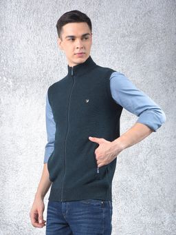 CRIMSOUNE CLUB - Men's Blue High Neck Sleeveless Sweater