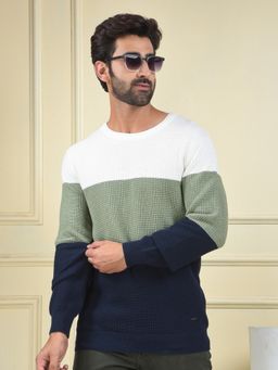 CRIMSOUNE CLUB - Men's Multi-Colour Colour-Block Cotton Knitted Sweater