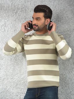 CRIMSOUNE CLUB - Men's Beige Horizontal Stripes Sweater