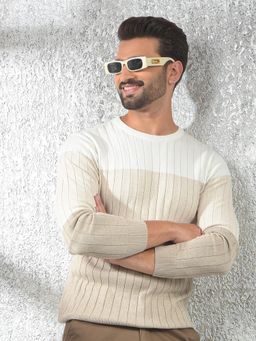 CRIMSOUNE CLUB - Men's Beige Colour-Block Cotton Sweater