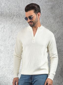 CRIMSOUNE CLUB - Men's Off White Jacquard Cotton Sweater