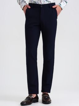 Wyre - Men Navy Blue Viscose Blend Slim Pant